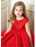 Red Mikado Tea Length Flower Girl Dress